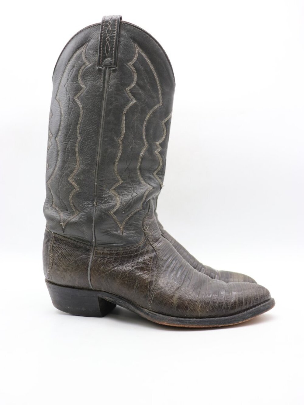 J. Chisholm 972 Boots Men's 9.5 D Green Grey Tenu Lizard Leather Cowboy Western